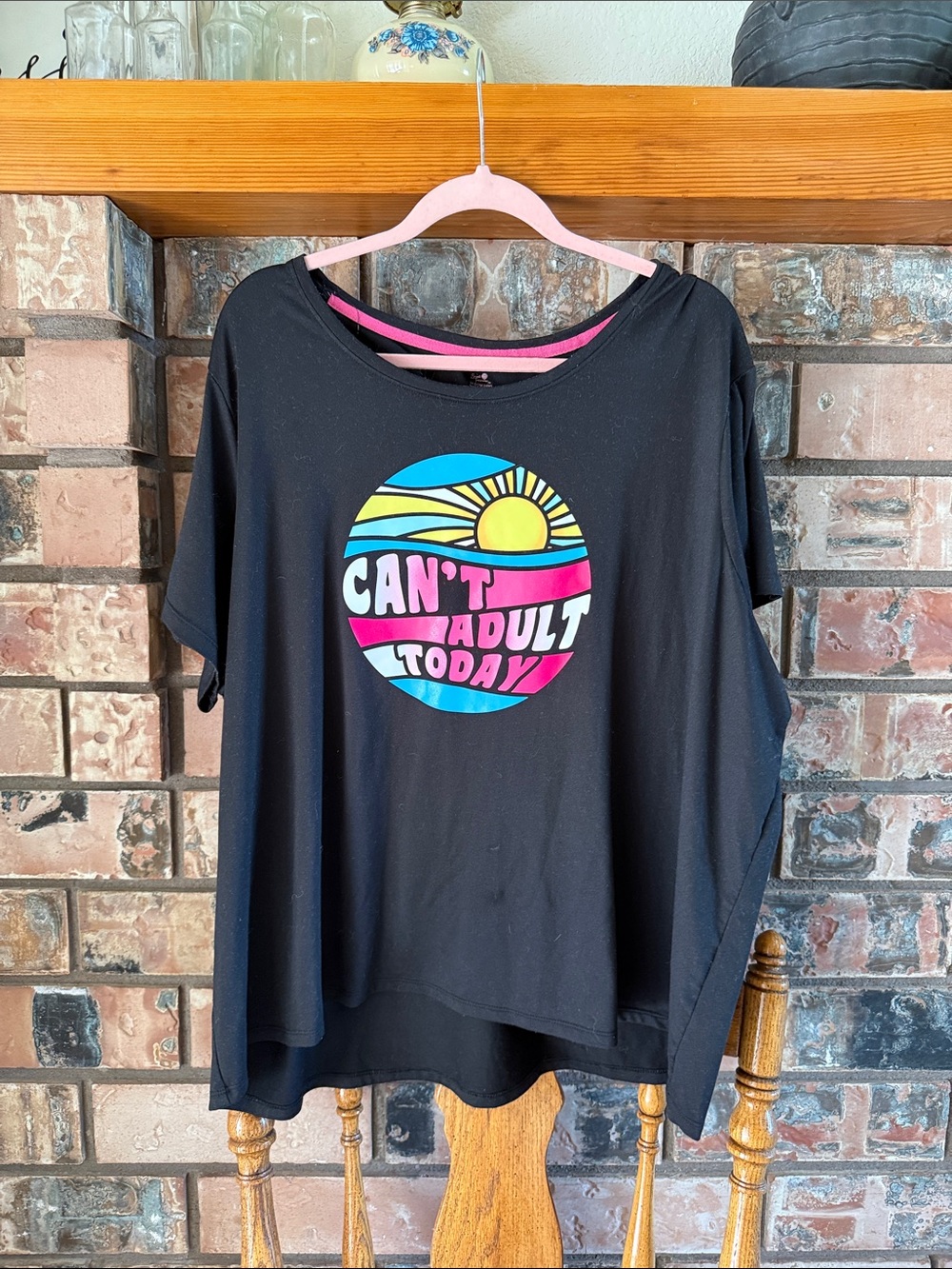 Secret Treasures Black Long-Sleeve Tee with Colorful "Can't Adult Today" Graphic